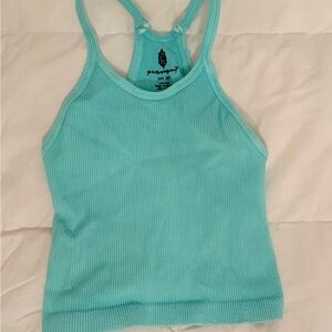 Free People Blue Ribbed Sleeveless Tank Top